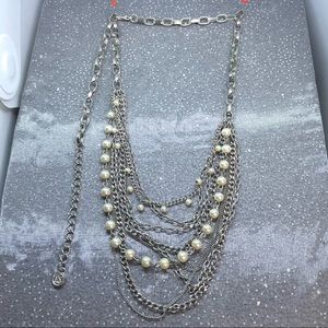 Multi Chain and Faux Pearl Necklace
